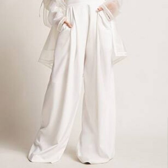 Mango Pants - Winter White Crepe Palazzo Pants